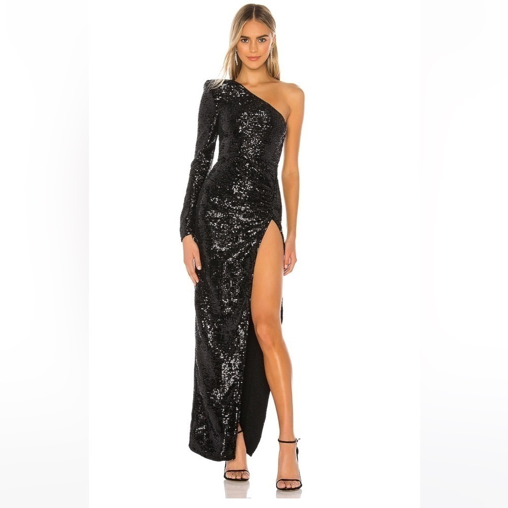 NWT Michael Costello x Revolve Sequins One Shoulder Side Slit Terri Go…